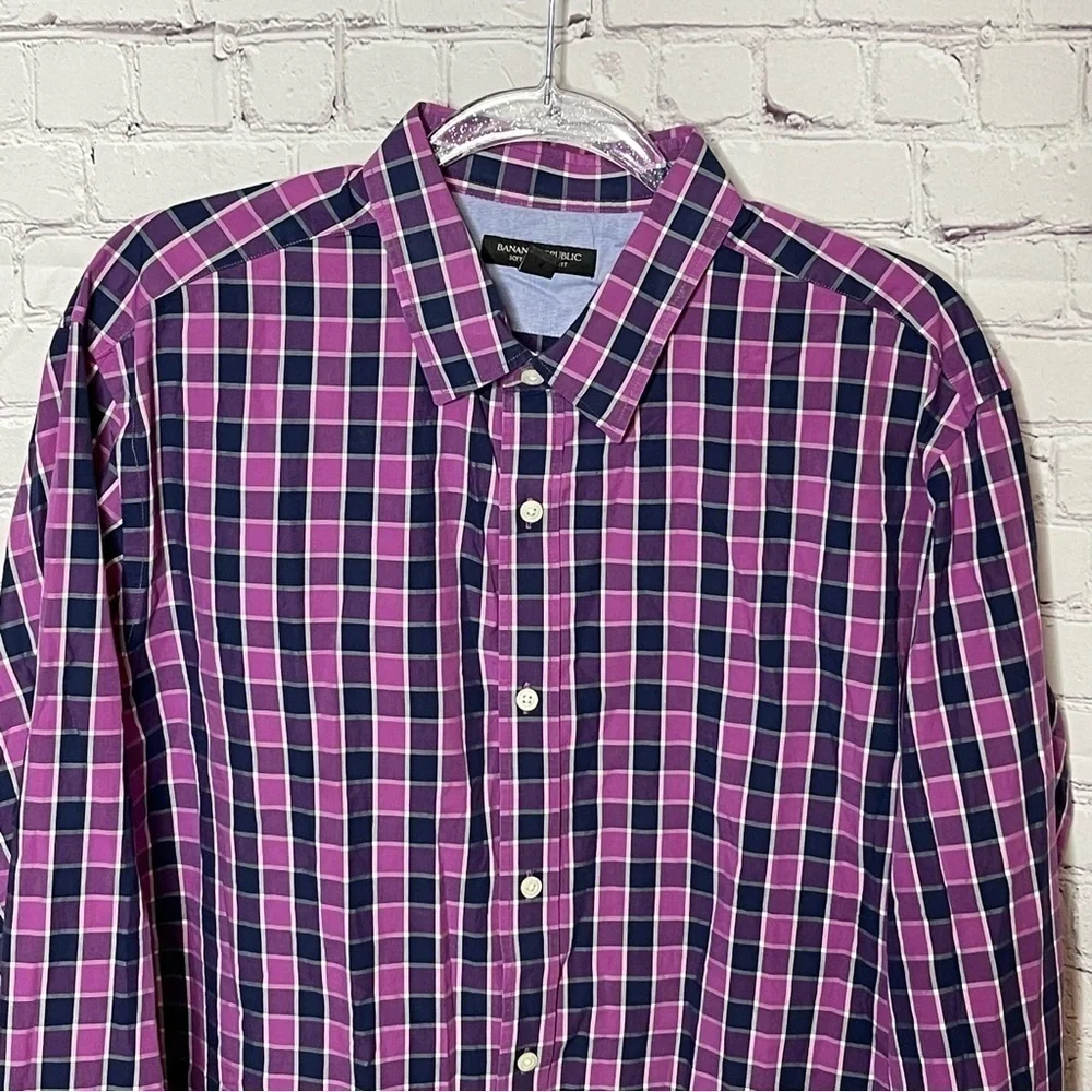 Banana Republic Soft Wash Slim Fit Plaid Long Sleeve Button Down size XL